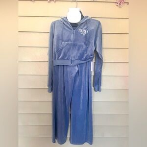 Velvet jogging set wide leg pants and zipper hoodie size M